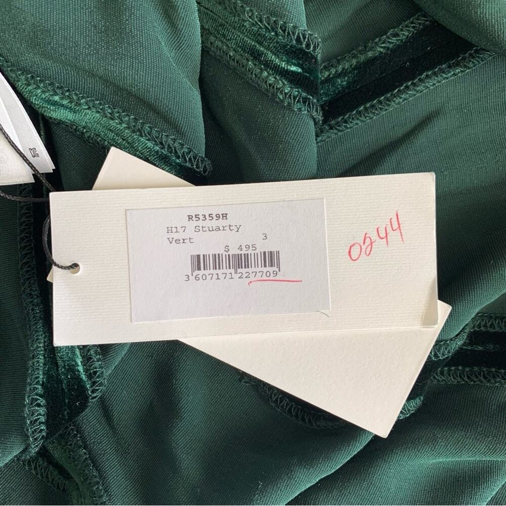 Sandro Stuarty Dark Green Velvet Belted Puff Sleeve Mini Dress Size 3 Large - Picture 12 of 14